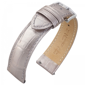 Hirsch Duke Horlogebandje Alligatorgrain Metallic-Zilver Limited Edition