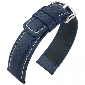 Hirsch Carbon Horlogebandje 100 m Water-Resistant Blauw