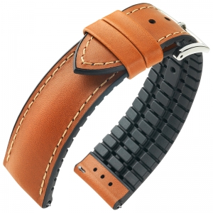 Hirsch James Performance Horlogeband Goudbruin Leer / Zwart Rubber