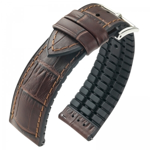 Hirsch Paul Performance Horlogeband Donkerbruin Leer / Zwart Rubber