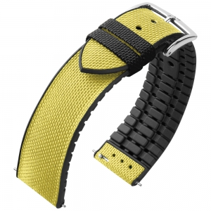 Hirsch Arne Performance Recycled Horlogeband Geel PET / Zwart Rubber - Limited Edition
