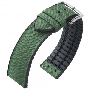Hirsch Arne Performance Recycled Horlogeband Donkergroen Seaqual PET / Zwart Rubber