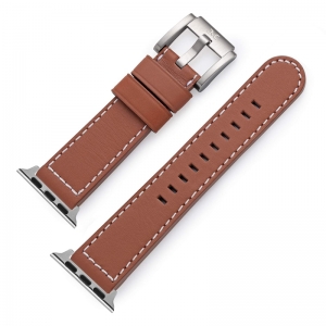 Horlogeband voor Apple Watch Camel Leer Wit Stiksel 22mm