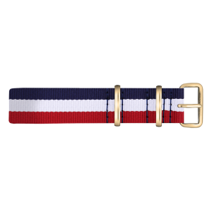 Paul Hewitt NATO Horlogeband Marineblauw Wit Rood met Gouden Gesp 20mm