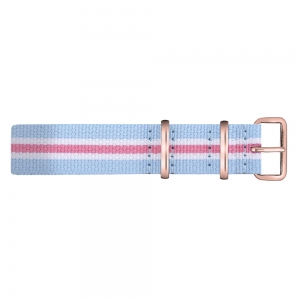 Paul Hewitt NATO Horlogeband Lichtblauw Wit Roze met Rosegouden Gesp 20mm