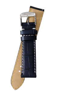 Fromanteel Alligatorgrain Horlogeband Donkerblauw Wit Stiksel