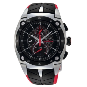 Seiko Sportura Horlogeband SPC009 Zwart, Rood Rubber