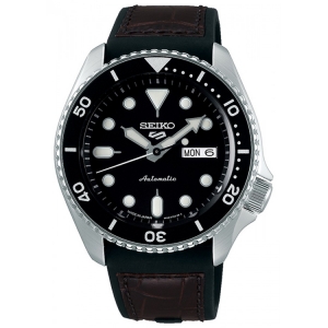 Seiko 5 Sports Horlogeband SRPD55 Zwart Rubber, Bruin Leer 22mm