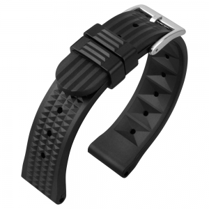 Seiko Style Waffle Strap Horlogebandje Rubber Zwart