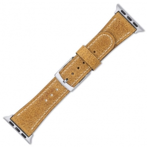 Horlogeband voor Apple Watch Vintage Camel Leer Wit Stiksel