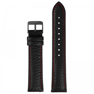 William L. Horlogeband Zwart Buffelgrain Rood Stiksel Zwart Stalen Gesp 20mm