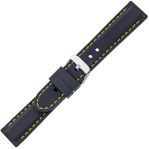 Zwart Silicone Rubberen Horlogeband - Geel Stiksel