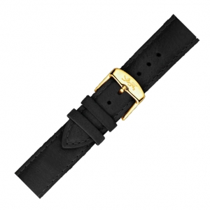 LLarsen / Lars Larsen 20mm Horlogeband Zwart Kalfsleer - Gouden Gesp
