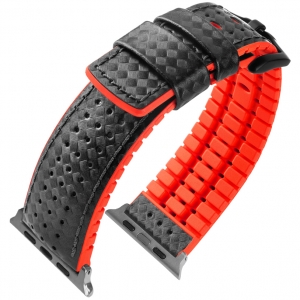 Apple Watch Horlogeband Hirsch Ayrton Zwart Leer Rood Rubber