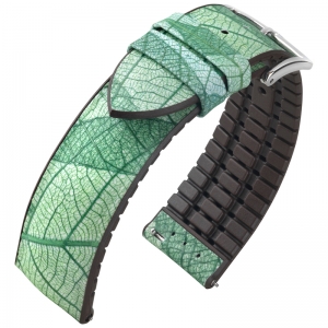 Hirsch Leaf Performance Horlogeband Echt Blad Groen / Bruin Rubber