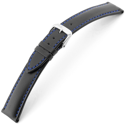 Rios Smart Horlogebandje Rundsleer Zwart Blauw Stiksel