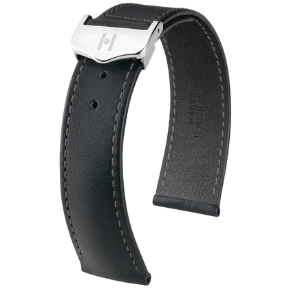 Hirsch Voyager Horlogeband voor Omega Vouwsluiting Italiaans Kalfsleer Zwart