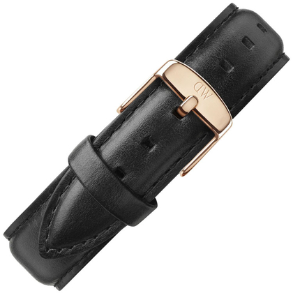 Daniel Wellington 19mm Dapper Sheffield Zwart Leer Horlogebandje Rose Gesp