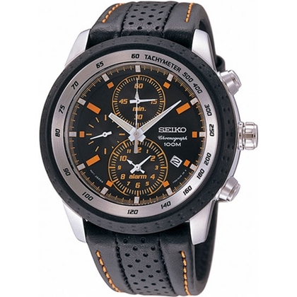 Seiko Chronograph Horlogeband SNAB59P1 Zwart Leer 