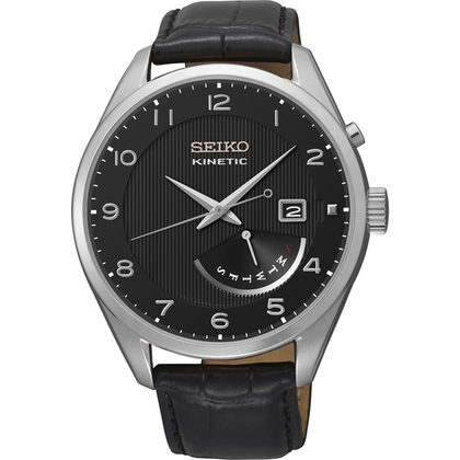 Seiko Kinetic Horlogeband SRN051P1 Zwart Leer 