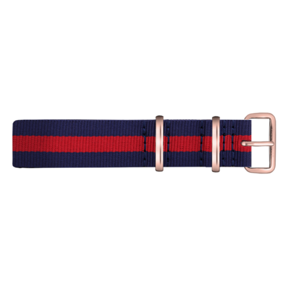 Paul Hewitt NATO Horlogeband Marineblauw Rood met Rosegouden Gesp 20mm