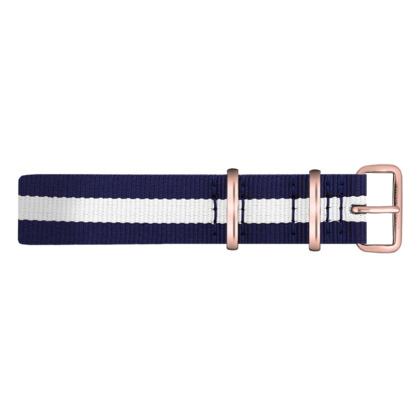 Paul Hewitt NATO Horlogeband Marineblauw Wit met Rosegouden Gesp 20mm