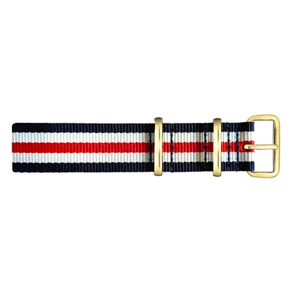 Paul Hewitt NATO Horlogeband Marineblauw Wit Rood met Gouden Gesp 20mm