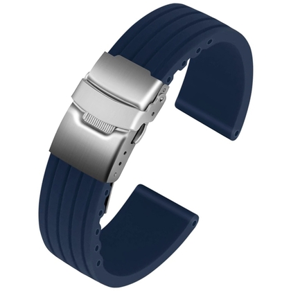 Silicone Rubberen Horlogeband met Vouwsluiting - Donkerblauw