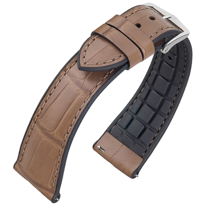 Hirsch Ian Performance Horlogeband Taupe Louisiana Alligator Leer / Zwart Rubber