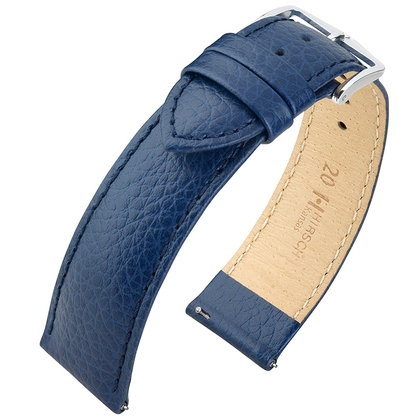 Hirsch Kansas Horlogebandje Buffelgrain Blauw - 16mm