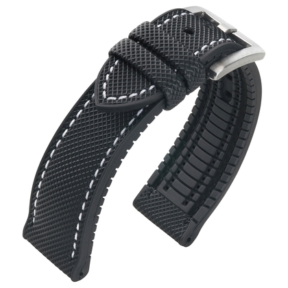 Horlogeband FKM Rubber Zeildoek Structuur Zwart