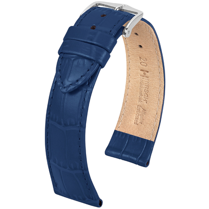 Hirsch Louisianalook Alligatorprint Horlogebandje Glanzend Blauw