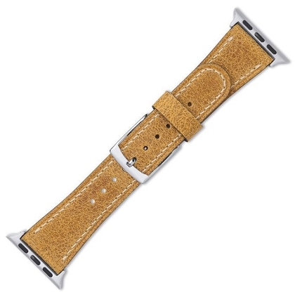 Horlogeband voor Apple Watch Vintage Camel Leer Wit Stiksel