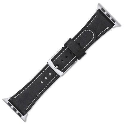 Horlogeband voor Apple Watch Vintage Zwart Leer Wit Stiksel