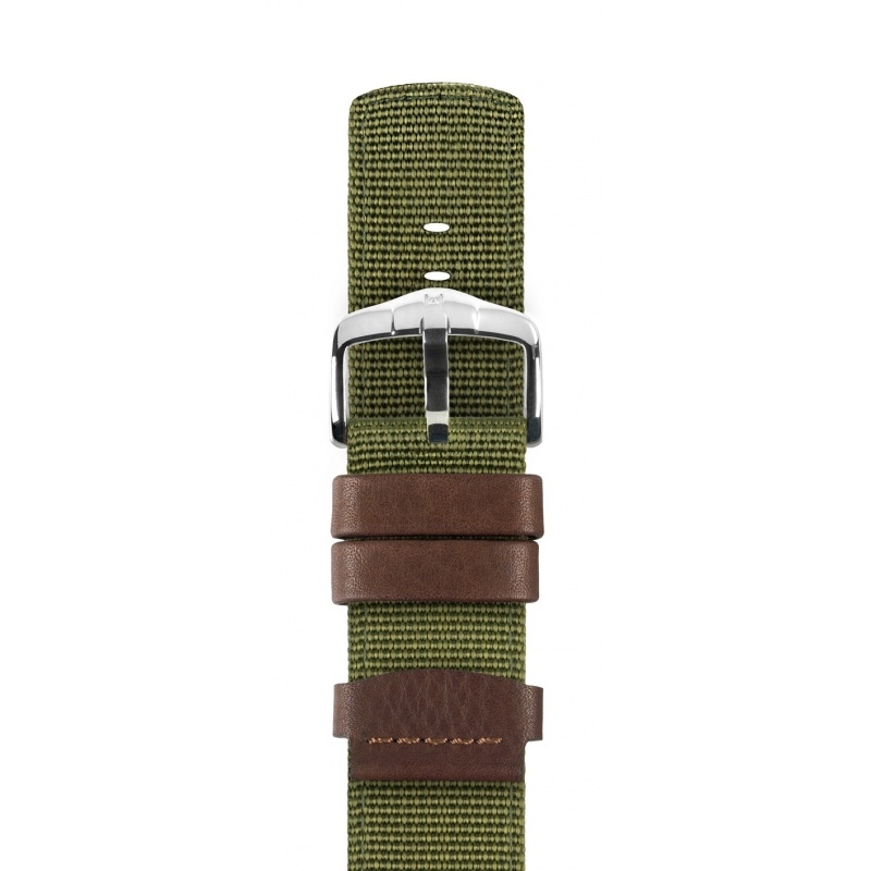 Hirsch Rebel Artisan Horlogeband Nylon / Zadelleer NATO Stijl Groen