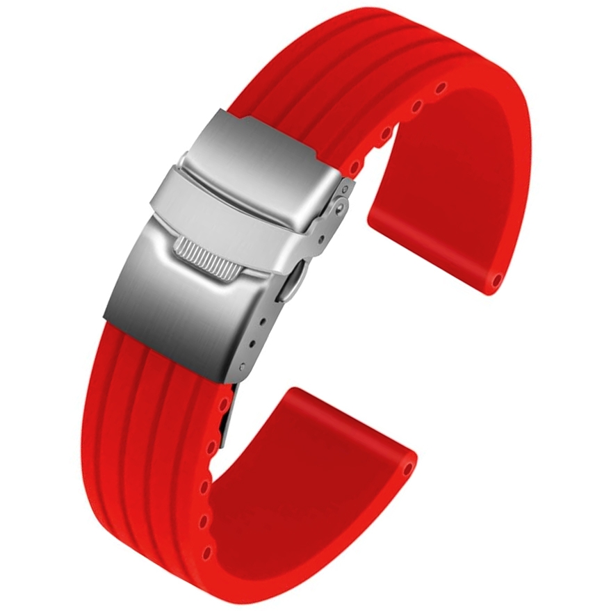 Silicone Rubberen Horlogeband met Vouwsluiting - Rood