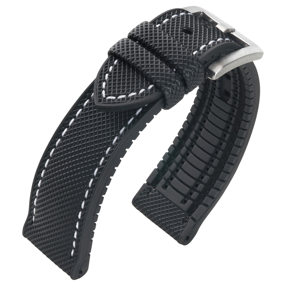 Horlogeband FKM Rubber Zeildoek Structuur Zwart