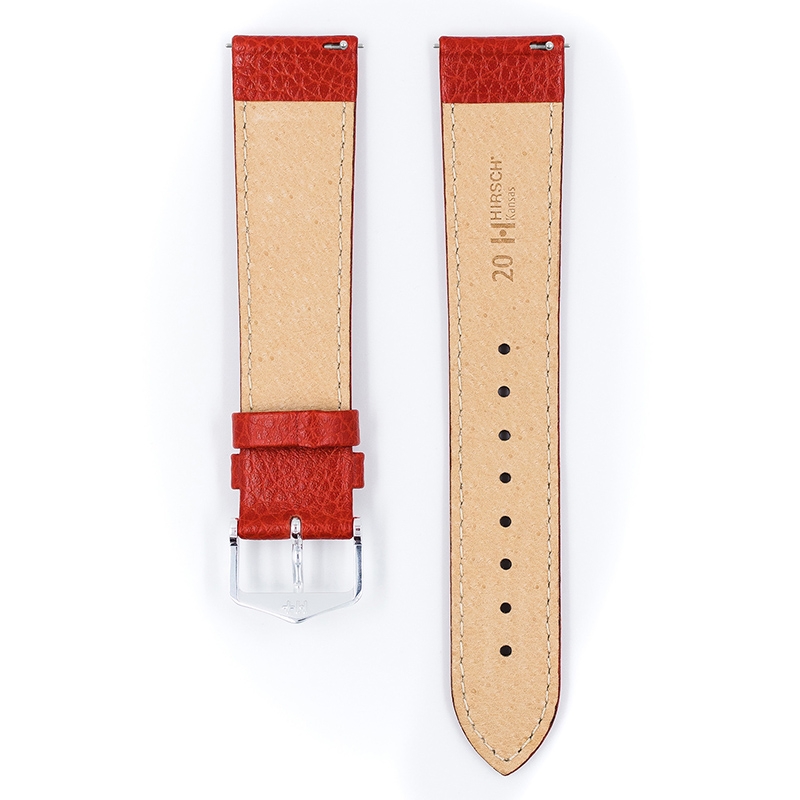 Hirsch Kansas Horlogebandje Buffelgrain Rood Wit Stiksel