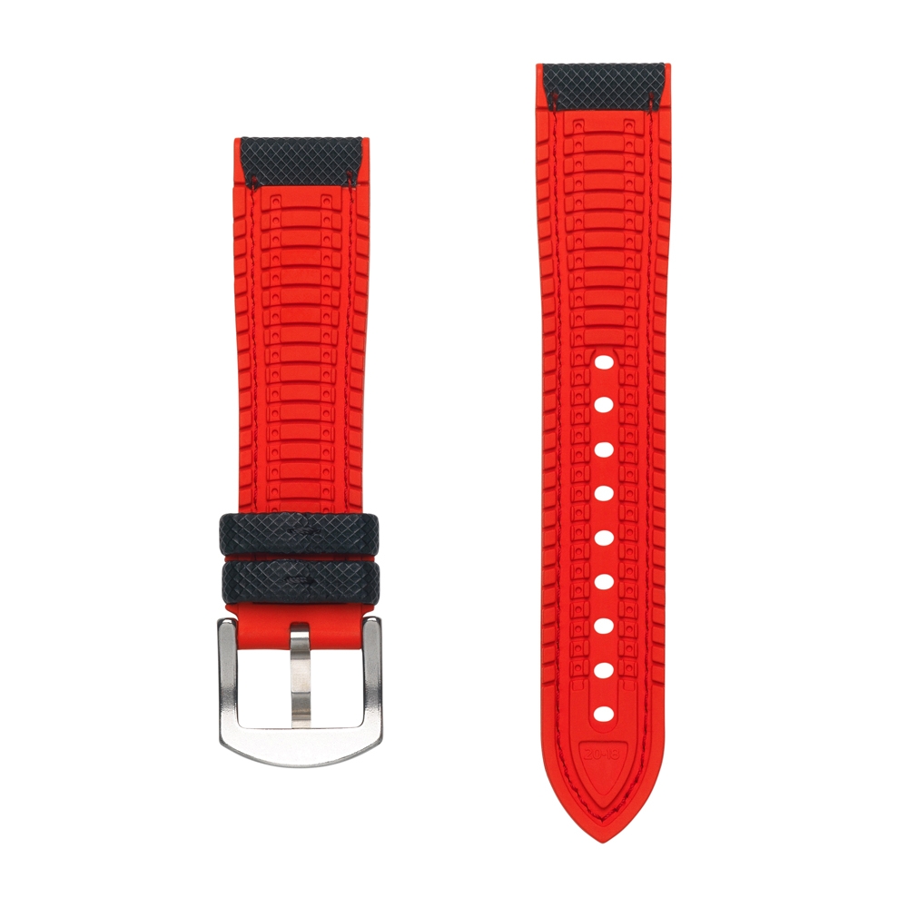 Horlogeband FKM Rubber Zeildoek Structuur Zwart Rood