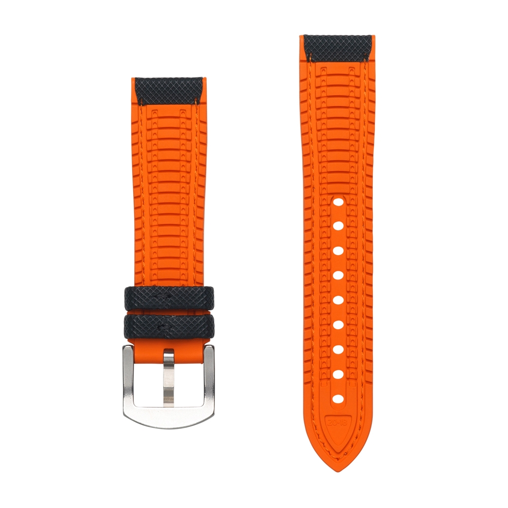 Horlogeband FKM Rubber Zeildoek Structuur Zwart Oranje