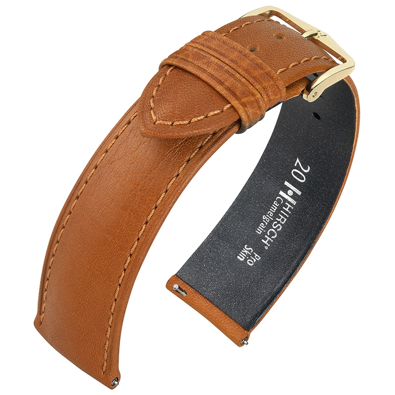 Hirsch Camelgrain Horlogebandje Pro Skin Antiallergisch Leer Honing