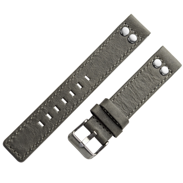 OOZOO Horlogebandje Grijs Leer met Studs