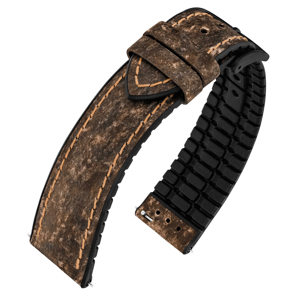 Hirsch Stone Performance Horlogeband Leisteen / Rubber - Bruin