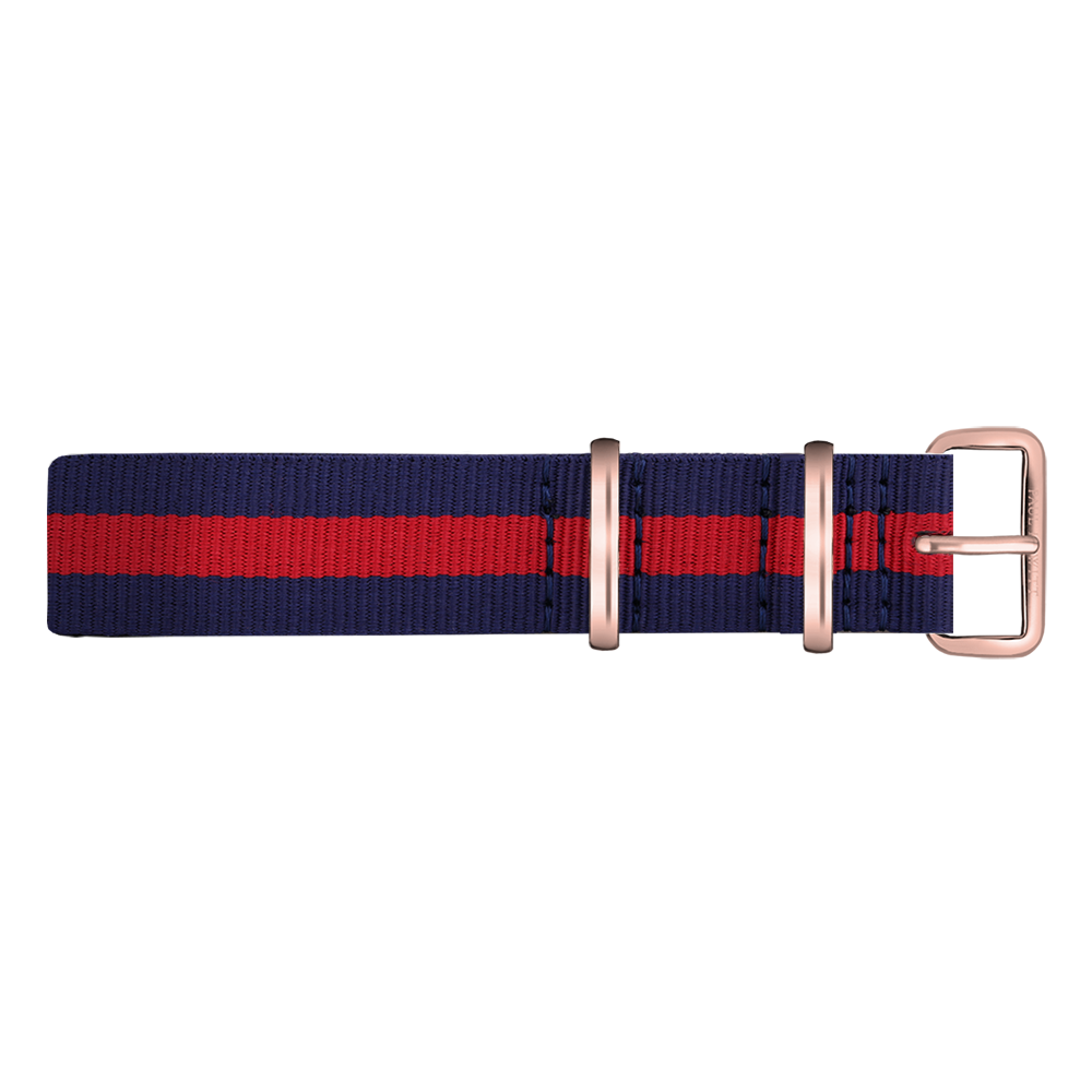 Paul Hewitt NATO Horlogeband Marineblauw Rood met Rosegouden Gesp 20mm