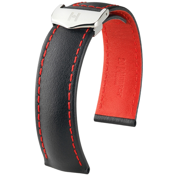 Hirsch Speed Horlogeband voor TAG Heuer Vouwsluiting Zwart Rood Stiksel