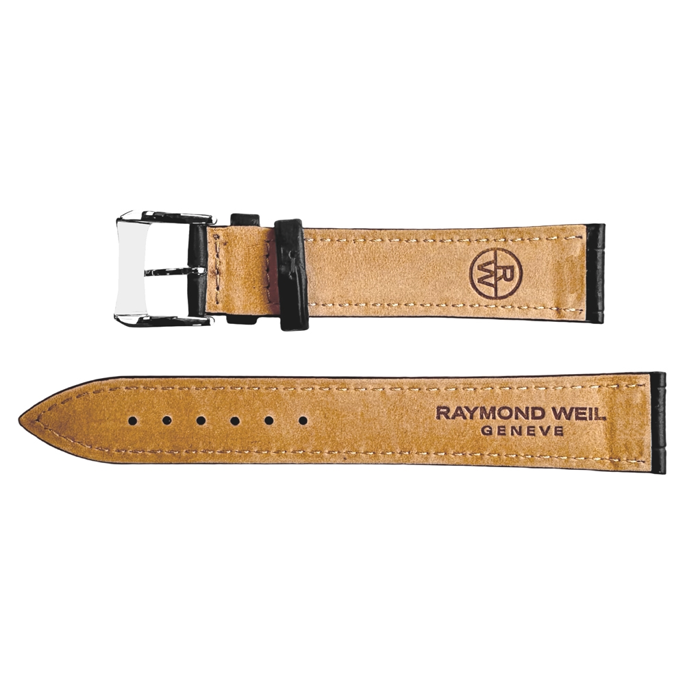 Raymond Weil Alligatorgrain Kalfslederen Horlogeband Zwart - met Gesp