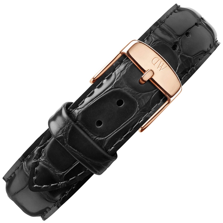 Daniel Wellington 20mm Classic Reading Zwart Leer Horlogebandje Rosé Gesp