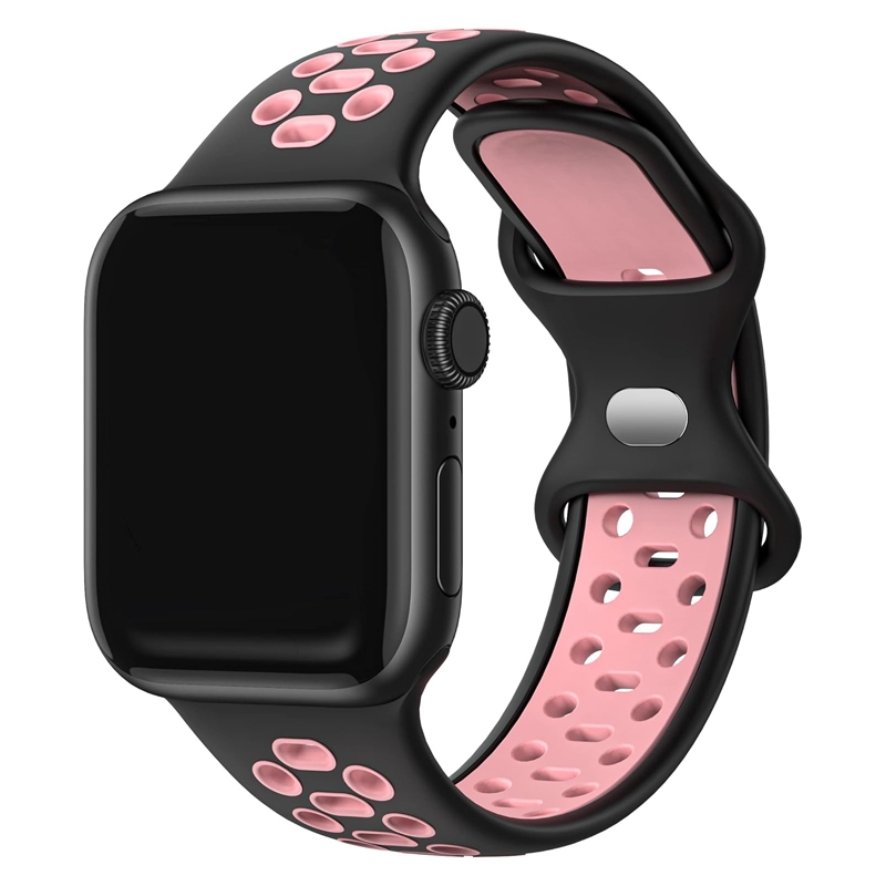 Apple Watch Sportieve Horlogeband Silicone Rubber Zwart Roze