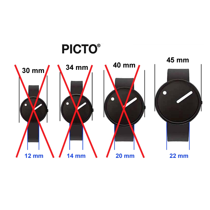 Picto Horlogebandje Zwart Rubber - Zwarte Gesp - 22mm