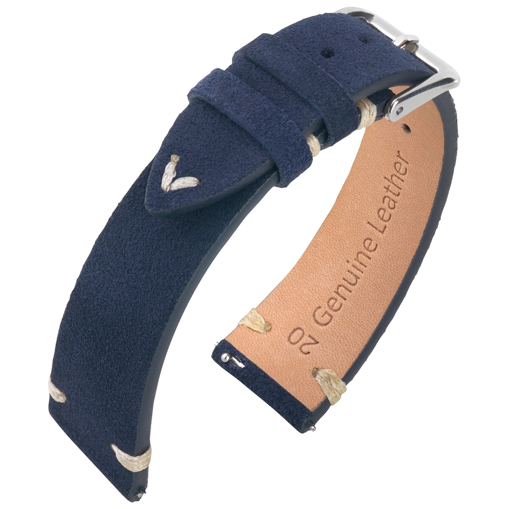 Suede Lederen Vintage Horlogebandje V-Stitch Blauw